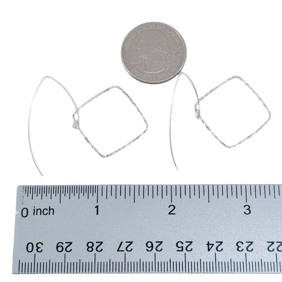 Vintage Sterling Silver 925 Textured Diamond-Shaped Dangle Earrings - Picture 6 of 7